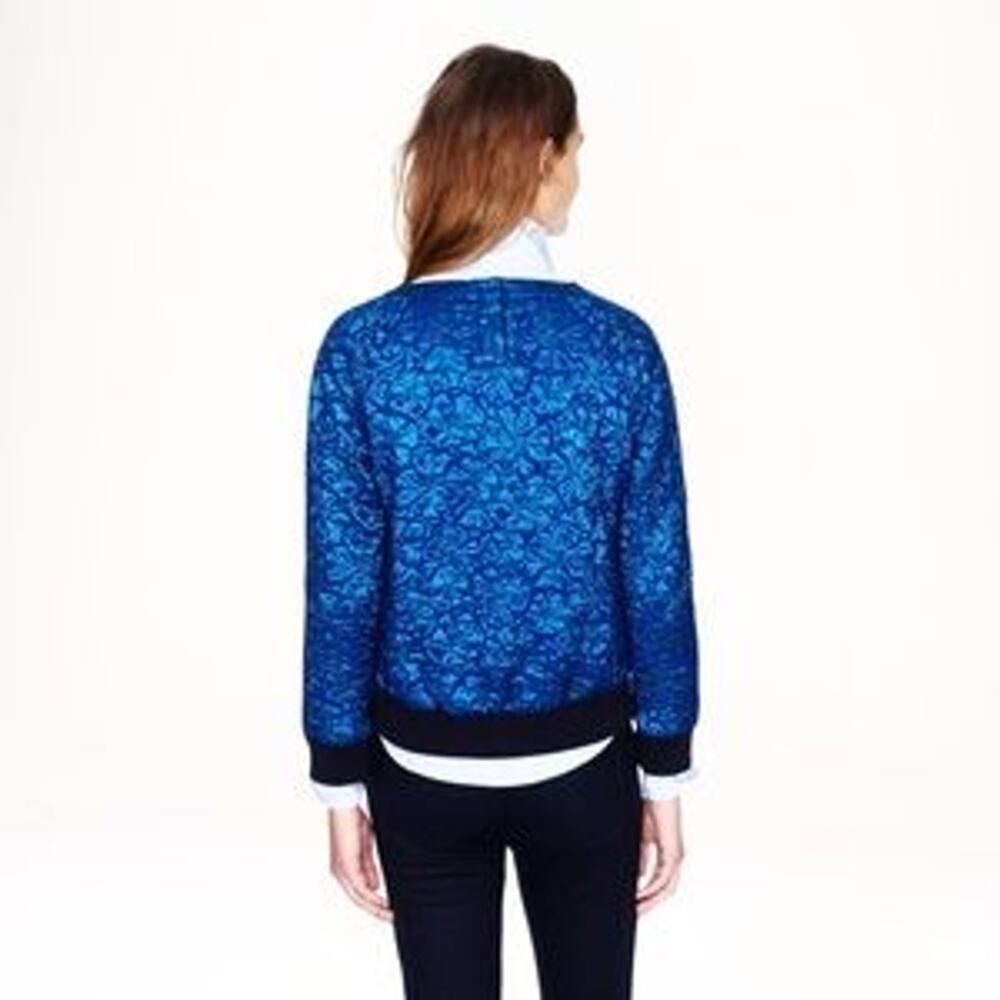 J Crew Floral Jacquard Knit Sweatshirt Blue Metallic Crew Neck Long Sleeve Top S - Picture 7 of 8